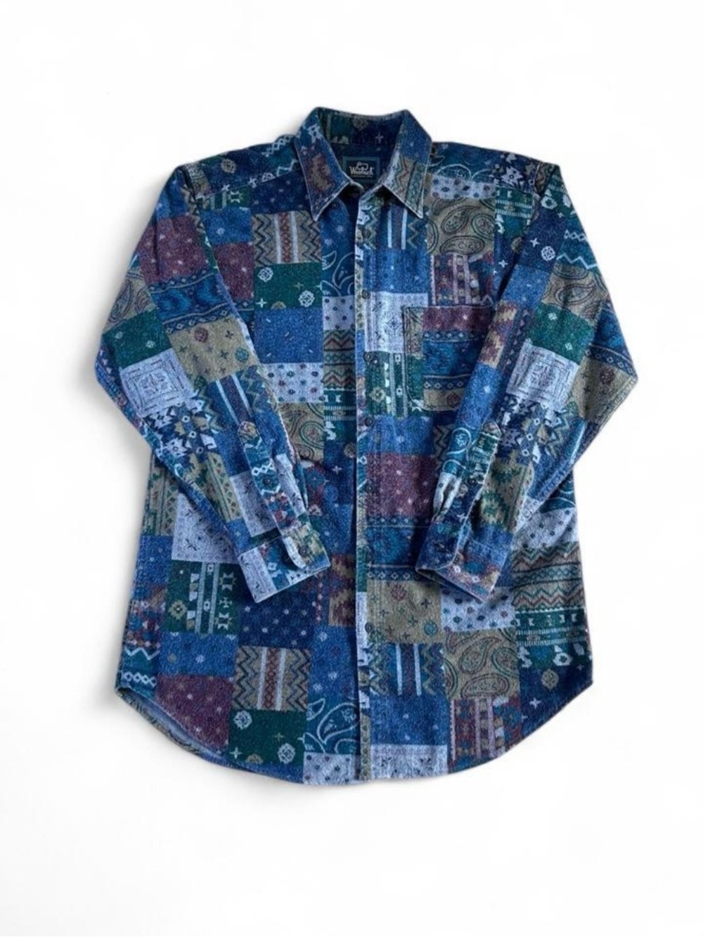Vintage Woolrich Patchwork Aztec Made in USA Cotton Paisley Button Down Flannel